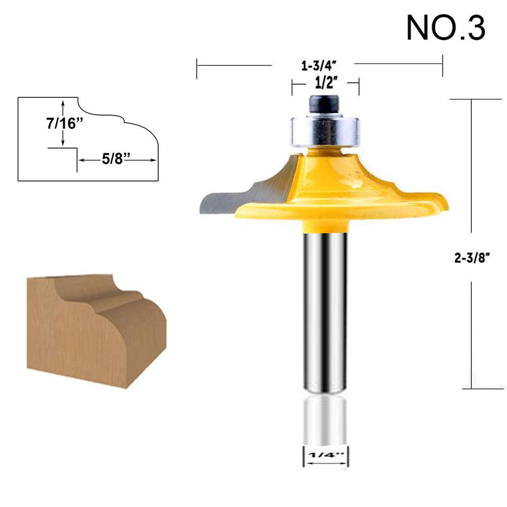 LEATBUY Lot De 3 Fraises à Défoncer Avec Tige De 1,27 Cm, Rondes Surélevées, Pour Porte D'armoire, Rail Ogee Et Stile, Coupe-bois, Outil De Fraisage De Rainure En Carbure De Tungstène (1/2