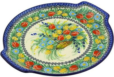 Polmedia Polish Pottery Platter 13-inch UNIKAT - Tulip Splendor Pattern Handmade in Boleslawiec Poland by Ceramika Artystyczna + Certificate of Authenticity