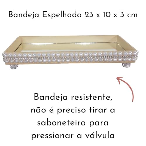 Bandeja Espelhada Banheiro Lavabo Sala Luxo B13001 (Camurça com Prata)