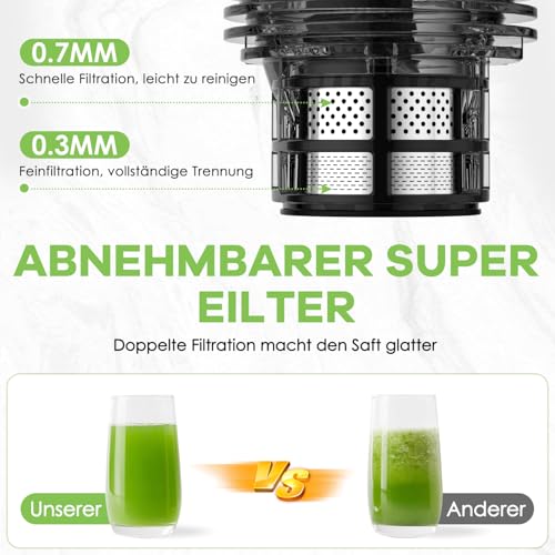 Kauen Entsafter, 350W Slow Cold Press Entsafter mit 140 MM extra großer Fütterungsrutsche, Entsafter Maschinen für ganzes Obst und Gemüse, einfach mit Pinsel zu reinigen – Bild 5