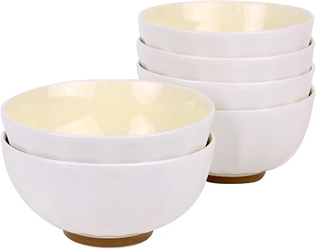 24oz Porcelain Pasta Bowls Set of 6 Yellow Interior White Exterior, Soup & Salad Bowls