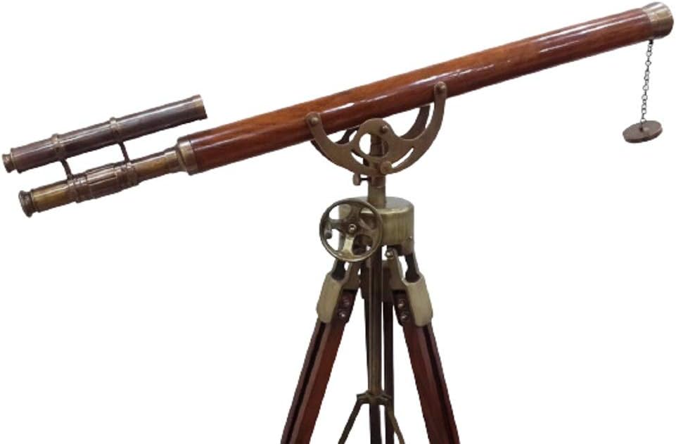Antique Marine Wheel Telescope Double Barrel Tripod Stand Home Decorative Rustic Vintage Home Decor Gifts