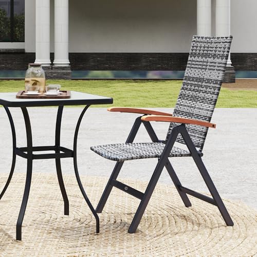 Outsunny Folding Garden Chair, 5-level Reclining PE Rattan Garden Dining Chair with Wood Armrests, High Back and Steel Frame for Outdoor, Patio, Terrace, Porch, Light Grey 9 Outsunny Folding Garden Chair, 5-level Reclining PE Rattan Garden Dining Chair with Wood Armrests, High Back and Steel Frame for Outdoor, Patio, Terrace, Porch, Light Grey - Image 9