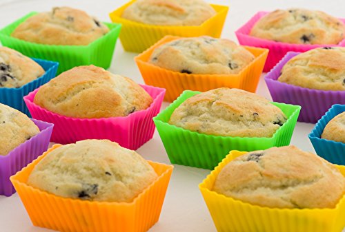 Pantry Elements Rectangular Silicone Cupcake Liners For Baking 12-Pack Reusable Non-Stick Bpa Free Muffin Liners Baking Cups Molds For Baking, Bento Box Accessories, Moldes De Silicona Para Reposteria #TOP4