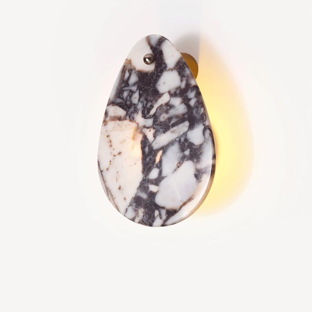 Natural Alabaster Wall Sconce Modern Alabaster Sconces Lighting Fixture Oval Marble Wall Light With 3000K LED Sconces Vanity Light Hardwired Marble Stone Wall Lamp For Living Room Bedroom Stairs Foyer