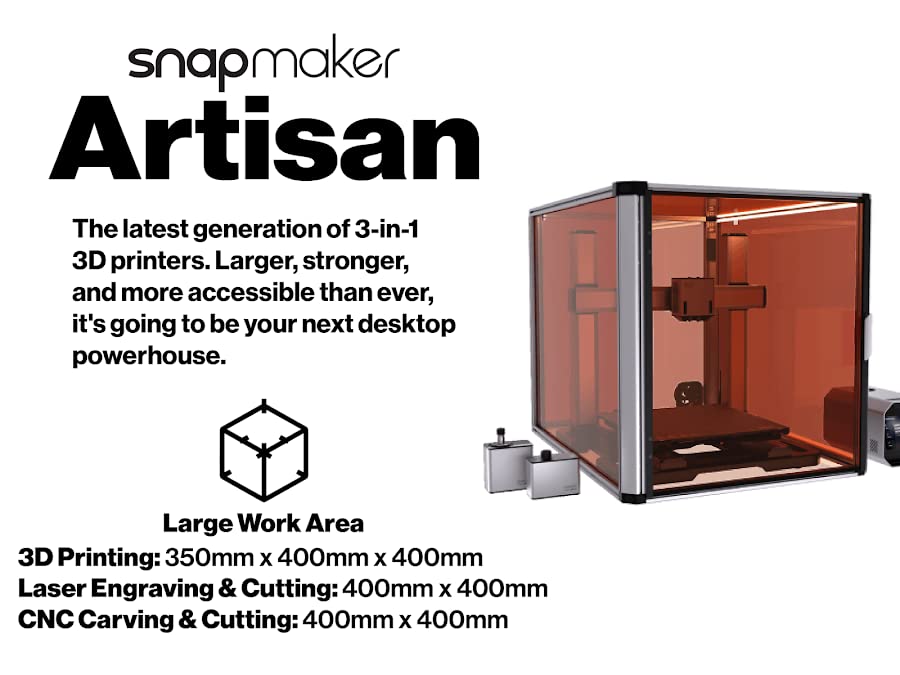 Image of 3 idea Imagine Create Print Snapmaker Artisan 3-in-1 3D Printer with Enclosure 3D FDM Print,Laser Cut, CNC Carve ll in One Upgraded 3D Printer