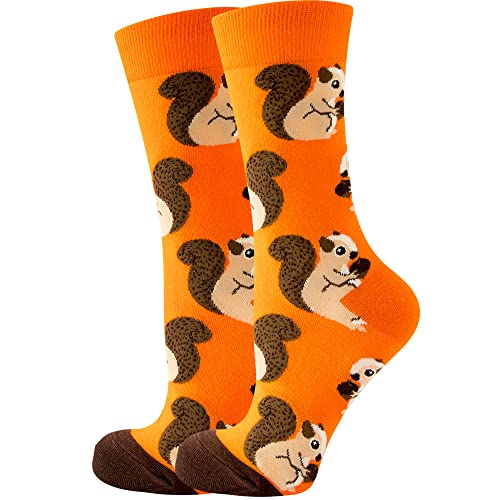Wansruee Funny Novelty Vivid Bright Socks Animals Print Chicken Cat Dog Fox Print Unisex Gift Socks For Men Women (Squirrel,One Size)