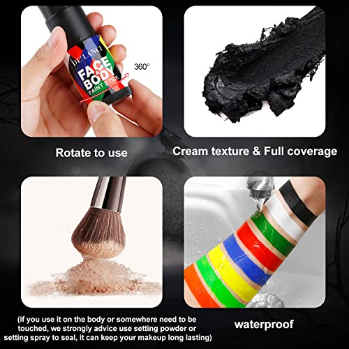 DE\'LANCI Black Face Paint Stick, Full-coverage Sports Football Face Body Paint Foundation Makeup, Professional Halloween Clown Joker Zombie Vampire Skeleton Cosplay Special Effects SFX Eye Black Stick