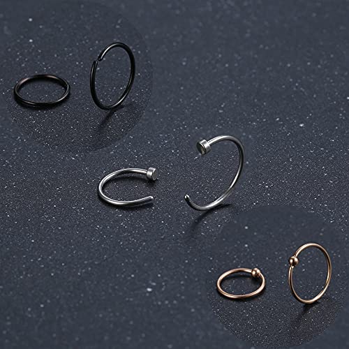 Bodybonita Nose Rings Hoop Surgical Stainless Steel L Bone Screw Shaped Nose Rings Studs Hypoallergenic Nostril Nose Piercing Jewelry For Women Men Silver Rose Gold Black Rainbow #TOP4