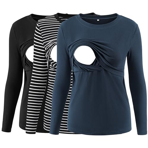 Love2Mi 3er Pack Damen Stillshirt Gerippte Langarm stilltops Doppellagige...