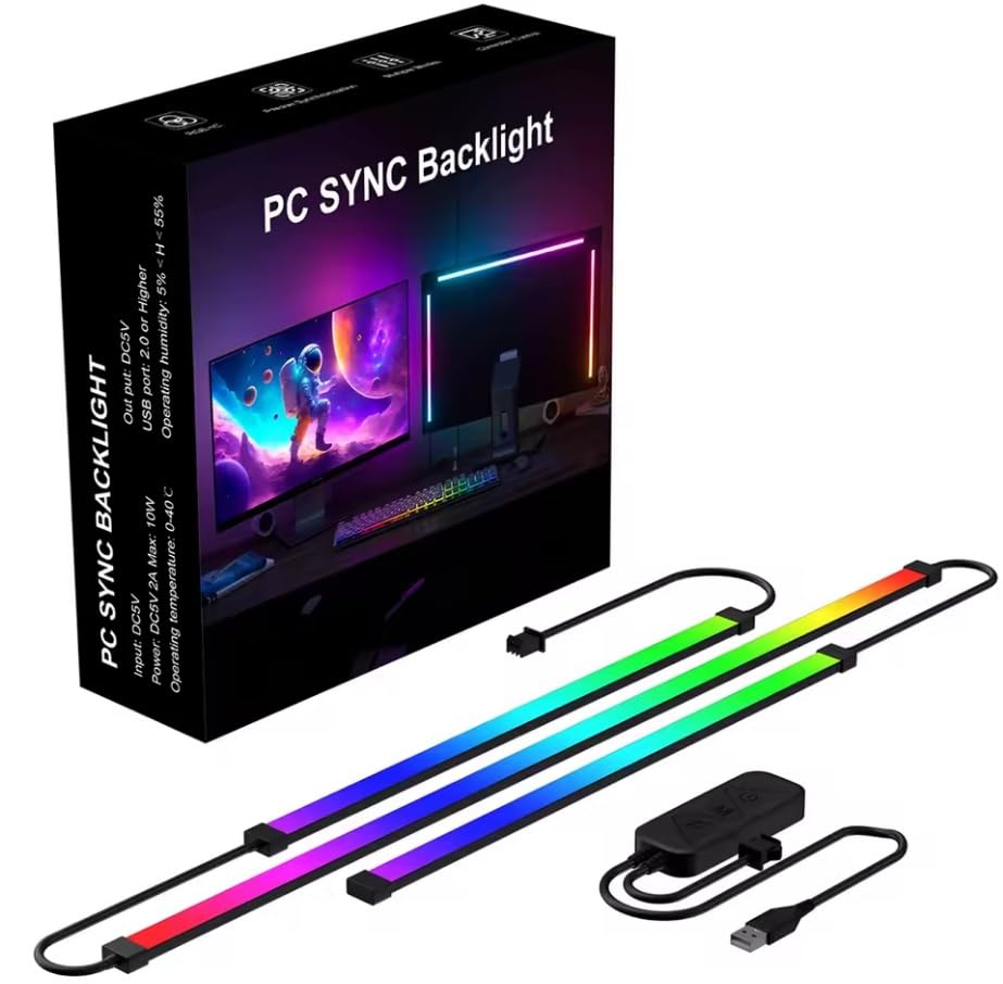 Volunx LED Strip Backlight for PC Monitor with Music Sync, RGB LED Bar, 32” USB Power Plug