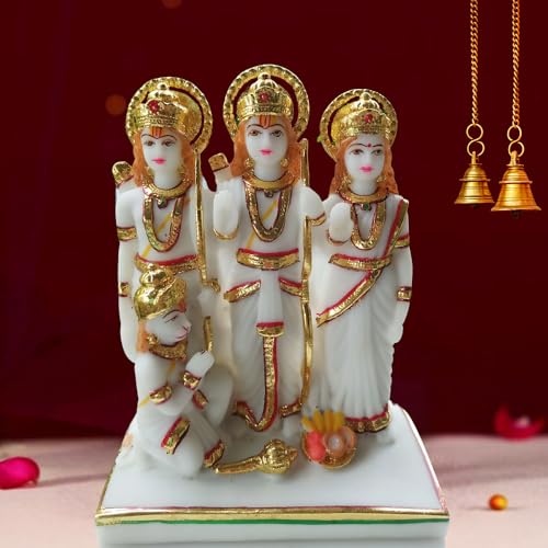 Image of Ram Darbar 8-inch Multicolor Marble dust, Best Used for Home Temple, Home Decoration, Gifting Purpose - Statue of Lord Rama, Wedding Gift, Anniversaries Gift Home Decor