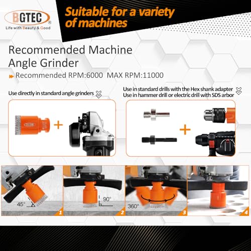 Image of BGTEC Diamond Core Drill Bits-9PCS 5 /8-11 Thread Tile Hole Saw 20 /25 /35 /50 /75mm+50mm Beveling Chamfer Bit+20mm Finger Bit+SDS /HEX Adapter for Pocelian Tile Ceramic Marble Granite Stoneware