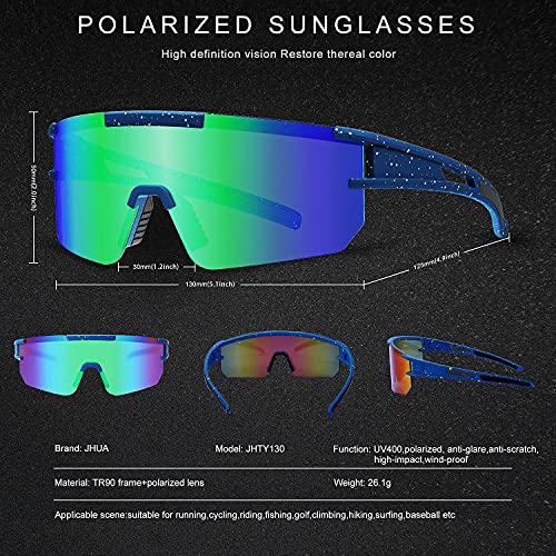 Jhua Polarized Sports Sunglasses For Men Women,Cycling Glasses For Fishing Running Golf Baseball Driving, Blue&Green Lens, Medium #TOP1