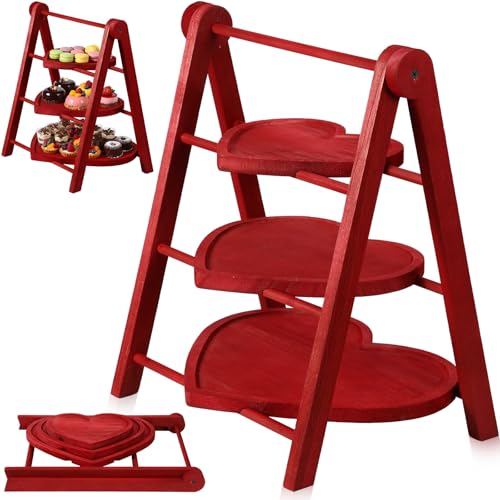 Marsui 3 Tier Heart Serving Trays Wooden Shaped Heart Platters 12'' 10'' 8'' Oval Charcuterie Plate Board Reusable Party Serving Plate for Valentine Days Wedding Birthday Party