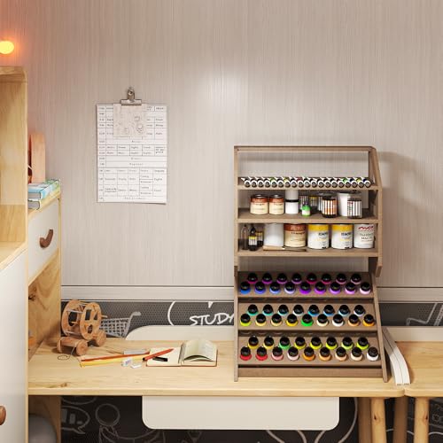 Image of uyoyous Wooden Paint Rack for Model Paints, Paint Rack Stand Painting Holder Organiser, Storage for Miniature Paints Set Art Tools
