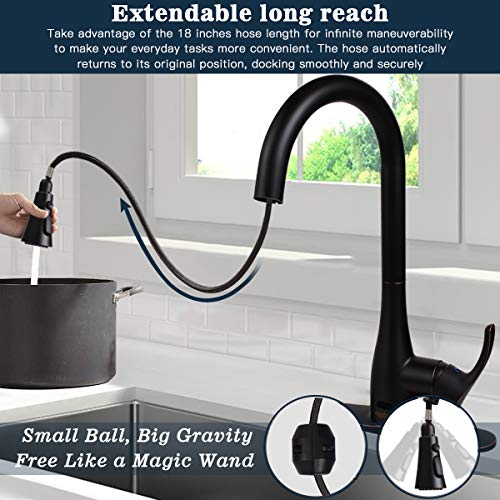 Touchless Faucet Kitchen Oil Rubbed Bronze, Monbar Single Handle Kitchen Faucets With Pull Down Sprayer One/3 Hole Deck Kitchen Faucet Touchless 3-Function Solid Brass Stainless Steel Lead-Free #TOP4