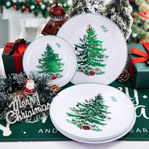 Rubtlamp 60PCS Christmas Plastic Plates, White Disposable Plates with Green christmas Tree, Fancy christmas Party Plastic Plate Include 30 Dinner Platos, 30 Dessert Platos for Parties – Image 5
