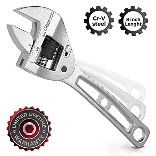 Olsa Tools Ratcheting Adjustable Wrench (8 Inch) Heavy Duty Adjustable Spanner Monkey Wrench | Professional Quality Thin and Low Profile | Professional Grade Tools for Mechanics