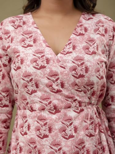 Image of feranoid Floral Print Angrakha 3 Sleeves Flared Kurti