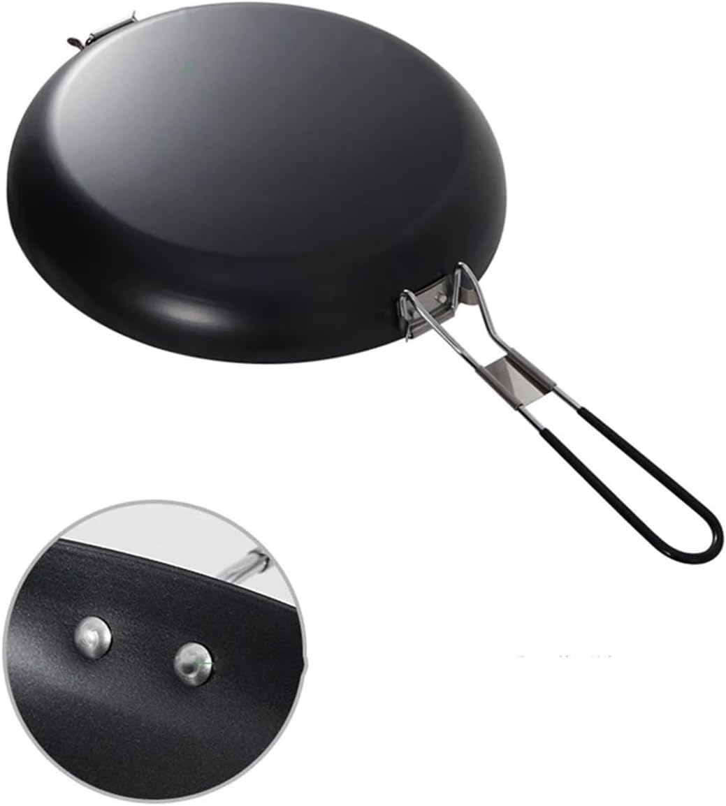 Camping Pan with Folding Handle Portable Skillet & Griddle Durable Grill for Indoor & Outdoor Grilling