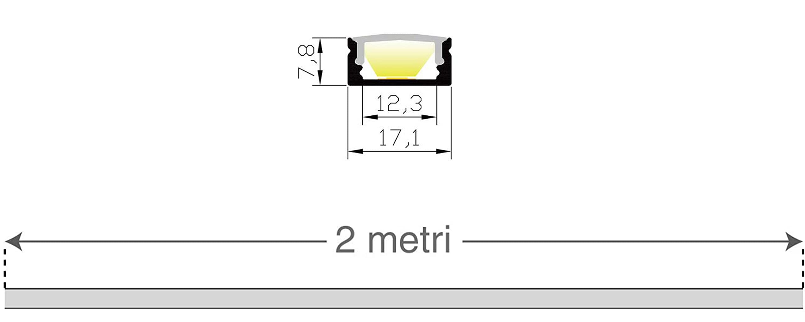 AFTERTECH 5 x 2 metros (10 m) 1708N 17 x 8 mm Perfil aluminio para tiras LED barra rígida 2 m 2 m + cubierta (5 x 2 metros 1708 negro negro)