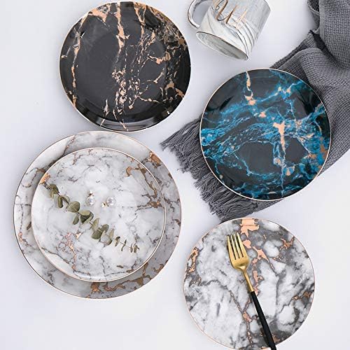 Ceramic Tableware European Style Marble Plates Ceramic Dinner Set Gold Inlay Porcelain Dessert Plate Steak Salad Snack Cake Plates Tableware,10 Inch5