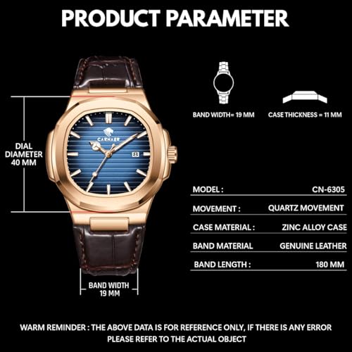 Image of Men Octagonal Rose Gold Luxury Watch for Boy Black Striped Dial, Date Display, Luminous Markers, 30M Waterproof, Leather Strap, Quartz Movement