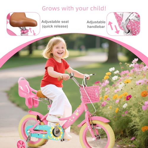 Image of Glaf Toddler Girls Bike for Age 2-9 Years 12 14 16 20 Inch Kids Bike | Girls Bicycle,Toddler Bike,Doll Seat, Basket, Adjustable Seat, Bell,