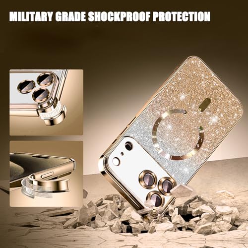 Image of Misscase for iPhone 17 Pro Max Case Compatible with MagSafe,Built-in Camera Lens Protector Full Protection Soft TPU Anti-Scratch Anti-Fingerprint Magnetic Glitter Slim Case Cover 6.9 inch Gold