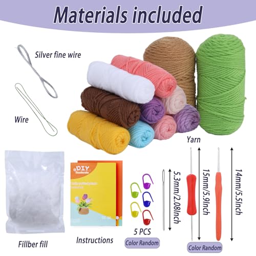 ENCHOL Beginner Crochet Kit, Complete Crochet Kits-Flower Bouquet Potted, Crochet Potted Flowers - Image 2