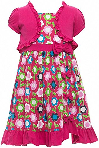 Image of ToBeInStyle Girls Two Piece Short Sleeve Dress and Matching Bolero Crop Cardigan Assorted Prints Cotton Blend Summer Outfit