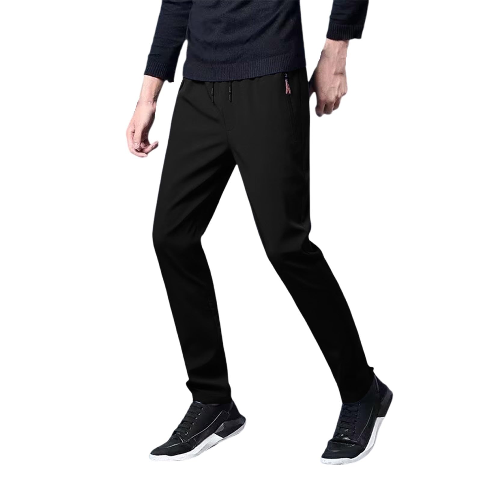 Mens Ice Silk Sweatpants Stretch Quick Dry Tapered Cuffed Workout Athletic Joggers Lounge Pants with Zipper Pockets