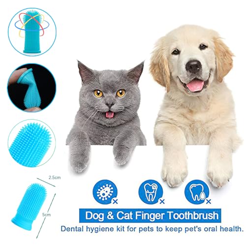 Hunde Zahnbürsten-Set, 2 Stück Dreifach Köpfe Hundezahnbürsten, 4 Finger Zahnbürste, 2 Doppelköpfige Zahnbürste, Multi-Winkel-Zahnreinigungsset für Kleine, Mittelgroße und Große Haustiere