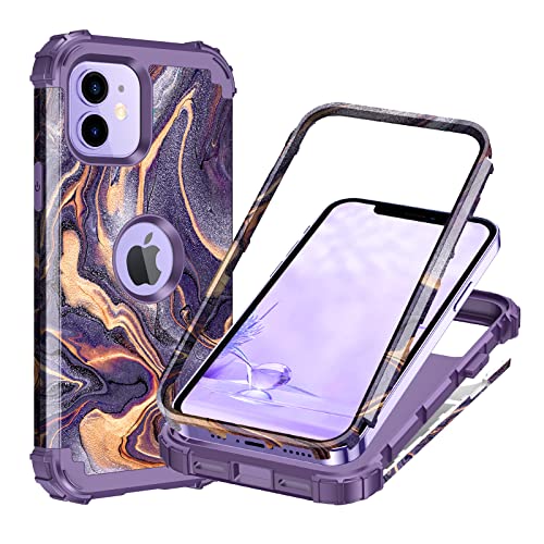 Lontect For Iphone 12 Case/Iphone 12 Pro Case Marble Shockproof Heavy Duty Rugged Durable Protective Cover Girls Women Case For Apple Iphone 12/12 Pro, Dark Purple #TOP10