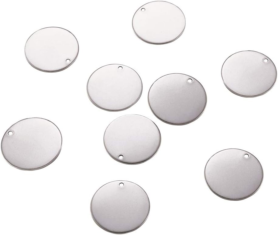FASHEWELRY 20Pcs Flat Round Stamping Blank Tag Pendants Stainless Steel Coin Disc Charms 20mm with Hole for Jewelry Necklace Bracelet Craft Making - Image 2