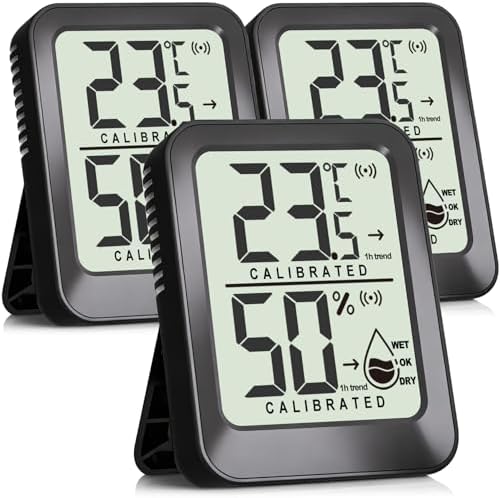 3-Pack Mini Room Thermometer Indoor Hygrometer Humidity Meter, Digital Temperature and Humidity Sensor Monitor for Home, House, Pets, Plants - Battery Included