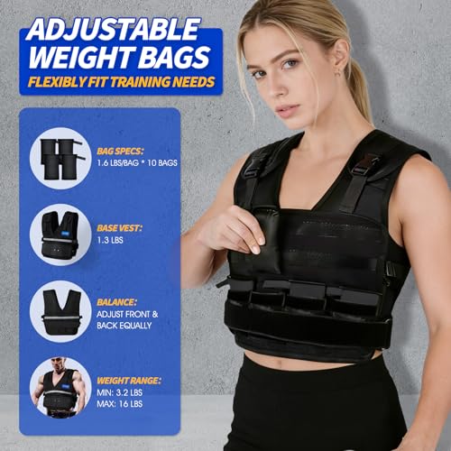 Image of Adjustable Washable Weighted Vest for Women Men, Flexible Cushioning & 4-Layer Breathable Fabric, V-Neck for Walking, Running & Strength Training