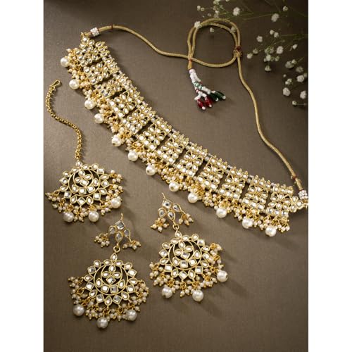 Image of Peora Traditional Maharani Haar Necklace with Earrings Bridal Jewellery Set Gift for Women