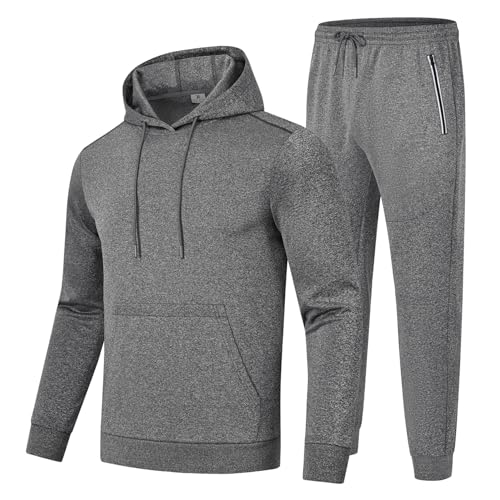 donhobo Herren Jogging Anzug Fußball Trainingsanzug Herbst Sportanzug 2 Teiliges Hip Hop Hoodies Sporthose Freizeitanzug, Dunkelgrau, L