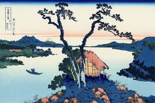 Affiche Shinshū Suwa-ko de Hokusai - Créez un salon zen avec ce grand tableau