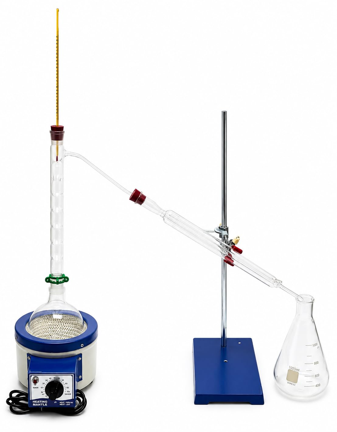 Borosilicate Glass Fractional Distillation Apparatus| Capacity 2000 Ml| Complete Set with Heating Mantle, Fractionating Column, Liebig Condenser, Thermometer Adapter & Receiving Flask |-image-41