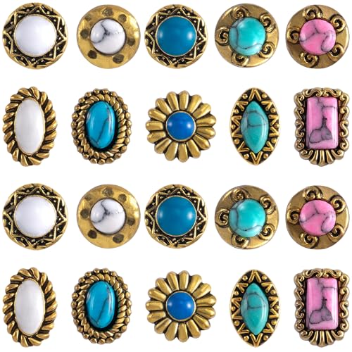 HINZIC 20Pcs Western Nail Charm 3D Vintage Turquoise Daisy Nail