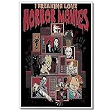 Prinajssiad Vintage Horror Movie Posters, Classic Halloween Movie Characters Canvas Wall Art, 3D Horror Prints Painting, Spooky Ghost Joker Halloween Party Wall Decor for Bedroom 12x16in Unframed