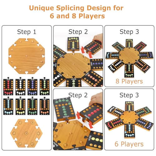 Image of Marble Board Game,Wooden Board Game for 6-8 Players,Portable Design Marble Game with 32 Marbles 16 Dice, Family Game Night Gift for Kids & Adults