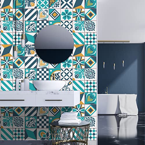 Azulejos Adhesivos Cocina Patrón Verde De Menta Vinilo Cocina Impermeables PVC Protector Salpicaduras Revestimiento Pared Baño Decoración de Muebles Baldosas Adhesivas