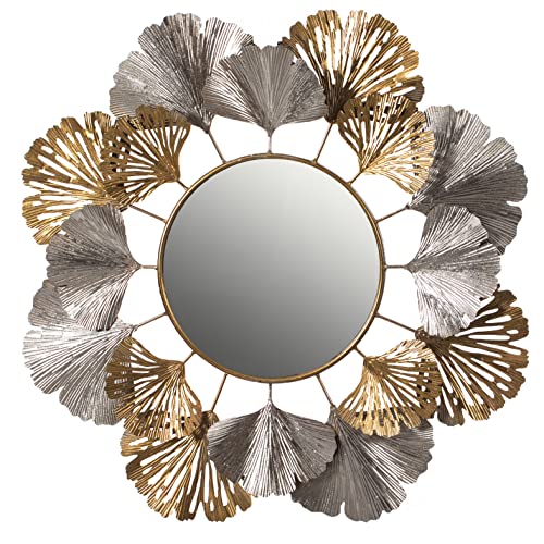 33" Accent Wall Mounted Mirror With Gold And Silver With Decorative Modern Ginkgo Leaf Frame #TOP18