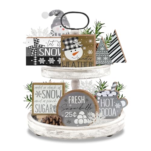 Guoofu 11 Pcs Grey Winter Tiered Tray Decor...