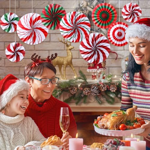 Image of Outus 27 Pcs Christmas Hanging Decorations Candy Paper Fans Peppermint