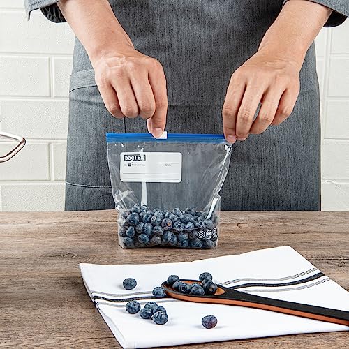 Image of Restaurantware Bag Tek 1 Pint Freezer Slider Bags 25 Disposable Zipper Pouch Bags - Slide Zipper Expandable Bottom Clear Plastic Freezer Bags With Write-On-Label For Food Storage (Pack of 4)